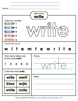 Worksheet 4: Write Sight Words Individual Worksheet