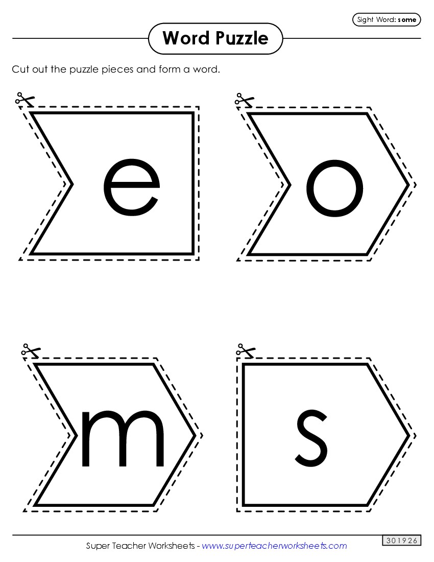 Word Puzzle: Some Sight Words Individual Worksheet