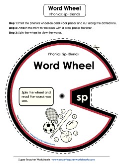 Word Wheel (Sp- Words) Phonics Blends Worksheet