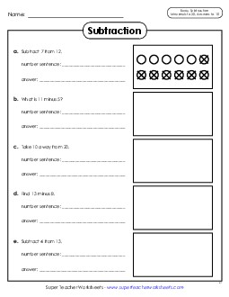 Subtraction with Counters Worksheet