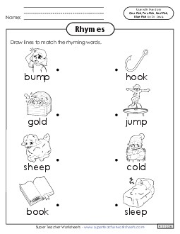 More Rhyme Matching Picture Book One Fish Two Fish Worksheet