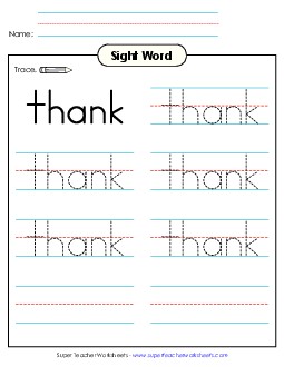 Trace the Word: Thank Sight Words Individual Worksheet