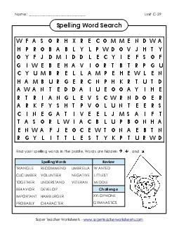 Word Search (C-29) Spelling C Worksheet