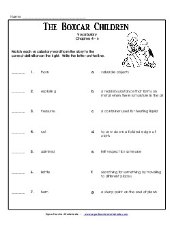 Vocabulary for Chapters 4-6 Book The Boxcar Children Worksheet