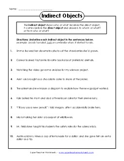 Indirect Objects Grammar Worksheet