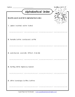 Alphabetical Order (C-27) Spelling C Worksheet