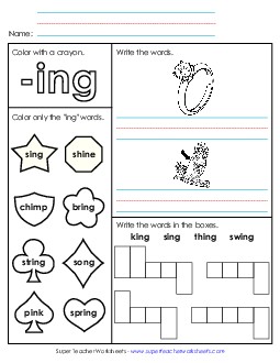 Worksheet 1 (-ing Words) Word Families Worksheet