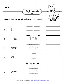 Read, Trace, Write (Unit 2) Free Sight Words Worksheet