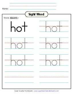 Trace the Word: Hot Sight Words Individual Worksheet