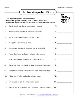 Fix the Misspelled Words Spelling D Worksheet