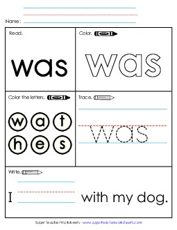 Worksheet 1: Was Sight Words Individual Worksheet