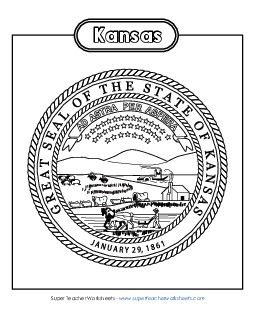 Kansas State Seal (Black & White) States Individual Worksheet