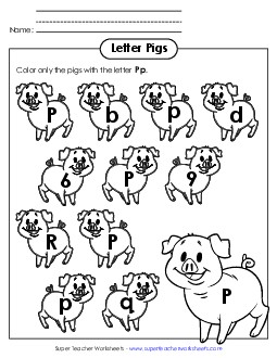 Letter P p Recognition - Pigs Alphabet Worksheet