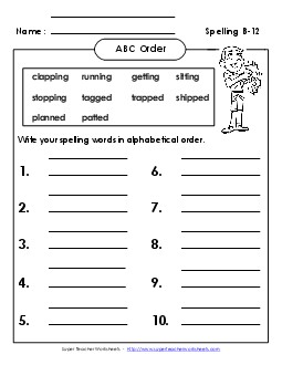 ABC Order: Write (B-12) Spelling B Worksheet