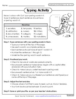 Typing Sentences (F-10) Spelling F Worksheet