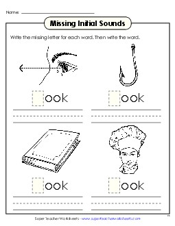 Missing Initial Sounds (-ook) Word Families Worksheet