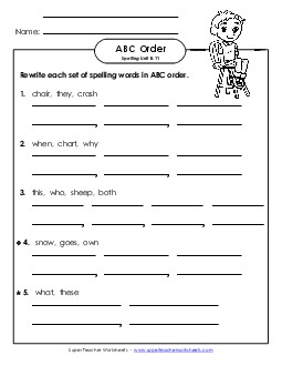 ABC Order - Word Sets (B-11) Spelling B Worksheet