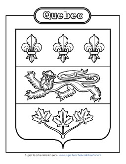 Quebec Escutcheon (Black & White) Canada Worksheet