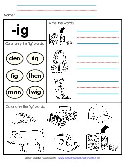 Worksheet 2 (-ig Words) Word Families Worksheet