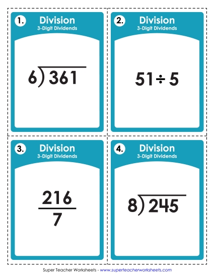 Task Cards: Division with 3-Digit Dividends Worksheet