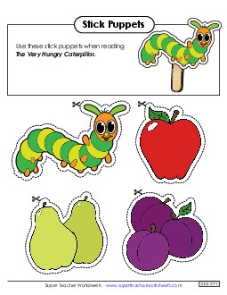 Hungry Caterpillar Stick Puppets Picture Book Very Hungry Caterpillar Worksheet