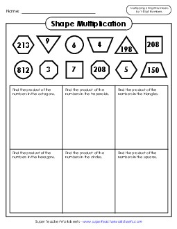 Shape Multiplication (3-Digit Times 1-Digit Numbers) Worksheet