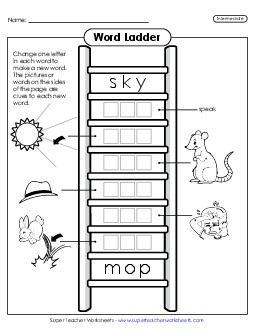 New Intermediate Word Ladder: Sky to Mop Worksheet