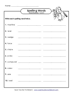 Write Twice (C-Simple Machines Words)  Spelling C Worksheet