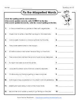 Correct or Incorrect? (E-5) Spelling E Worksheet