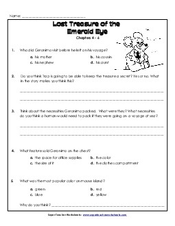 Questions for Chapters 4-6 Book Geronimo Stilton Worksheet