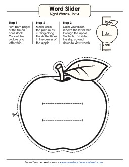 Word Slider (Unit 4) Sight Words Worksheet