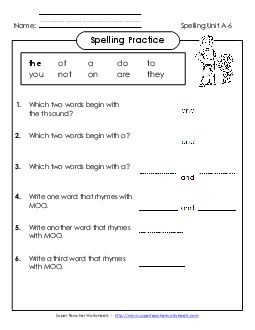 Spelling Practice (A-6) Spelling A Worksheet