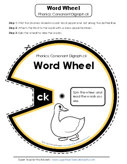 -ck Word Wheel Phonics Digraphs Worksheet