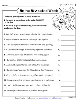 Correct or Incorrect? (Careers) Spelling F Worksheet