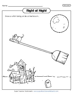 Draw Your Own Witch on a Broom Halloween Worksheet