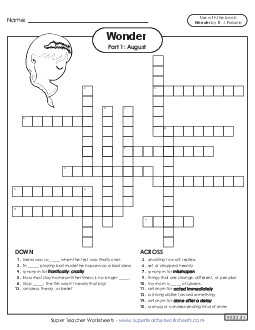 Vocabulary Crossword for Part 1  Book Wonder Worksheet