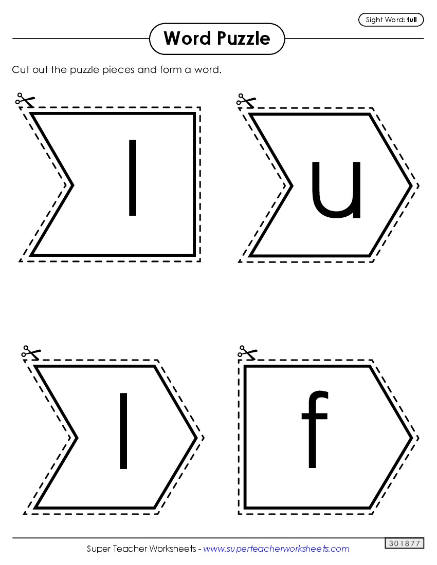 Word Puzzle: Full Sight Words Individual Worksheet