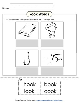 Cut and Glue (-ook) Word Families Worksheet