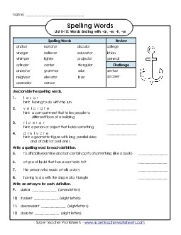 Question Worksheet (E-10) Spelling E Worksheet