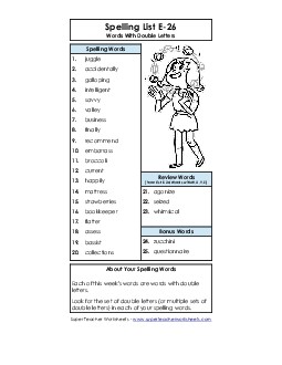 Spelling List (E-26) Spelling E Worksheet