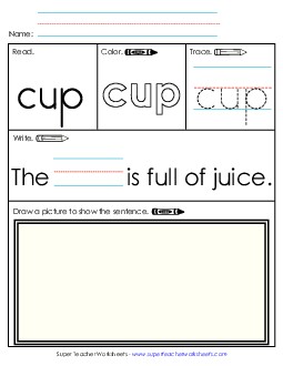 Worksheet 3: Cup Sight Words Individual Worksheet