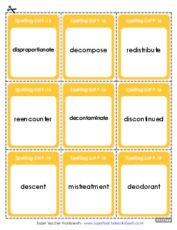 Flashcards (F-16)  Spelling F Worksheet