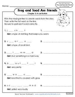 Vocabulary for Chapter 3 Book Frog And Toad Worksheet