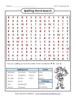 Word Search (C-2) Free Spelling C Worksheet