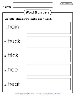 Letter Stampers (Tr- Words) Phonics Blends Worksheet