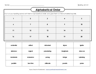 Alphabetical Order Cut-Glue (E-2) Free Spelling E Worksheet