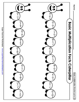 Caterpillar: Multiplication (Factors up to 12) Worksheet