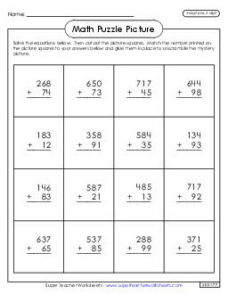 Addition Puzzle Picture: Cinco de Mayo (3-Digit Plus 2-Digit) Worksheet