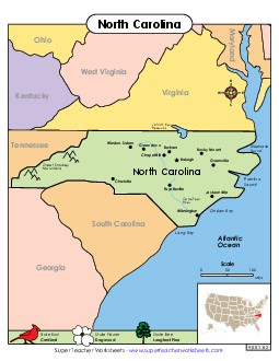 Map of North Carolina State Maps Worksheet