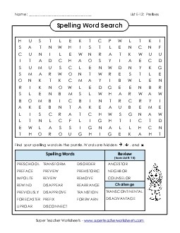 Word Search (E-12) Spelling E Worksheet